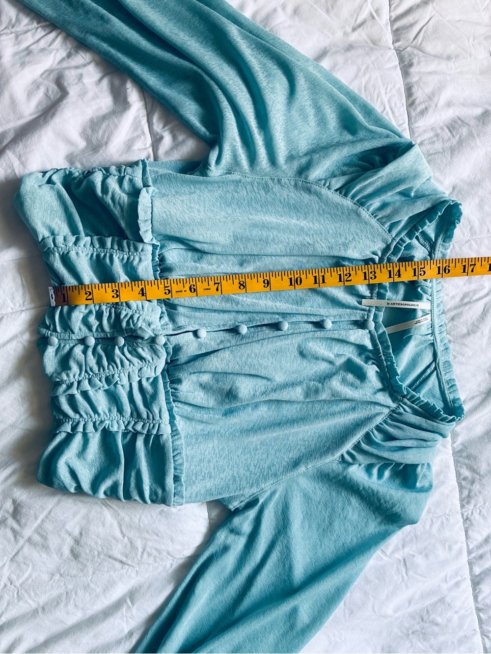 Anthropology Light Blue Ruched Button-Front Crop Top - Picture 6 of 10